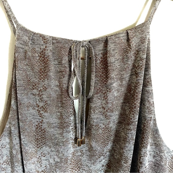 White House Black Market Keyhole Neck Blouson Mini Dress In Snake Bronze Foil L - Picture 9 of 12
